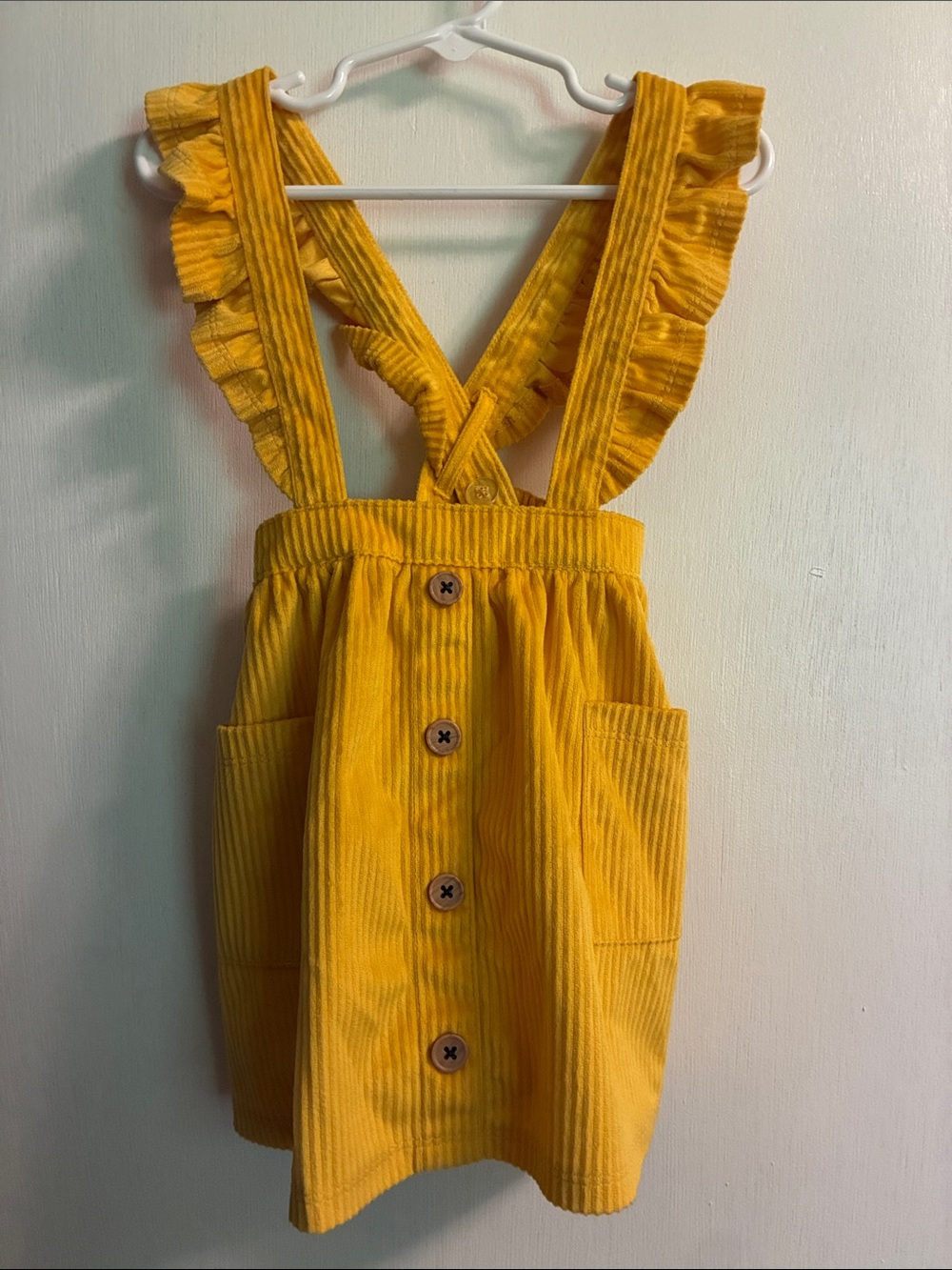 wonder nation Yellow Corduroy Button-Front Pinafore with Ruffle Straps